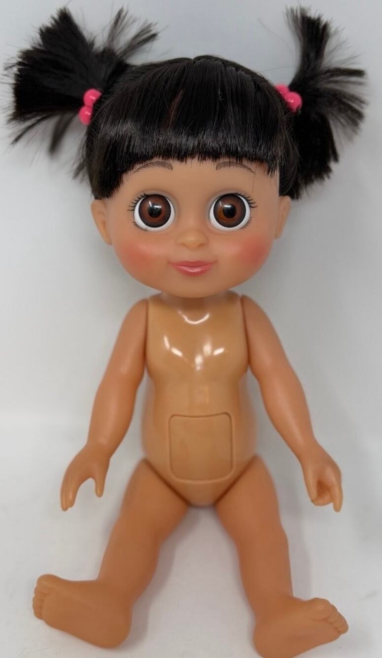 Hasbro Monsters Inc 2001 Babbin Boo Talking Doll Black Shiny Hair Pink Ponytails